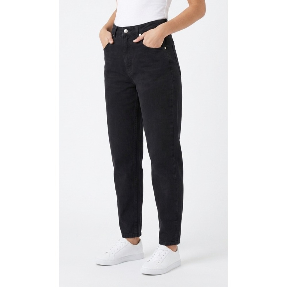 KOTN Mom Jeans Womens 2 Black Denim High Waisted Tapered Leg 5-Pocket Outdoor